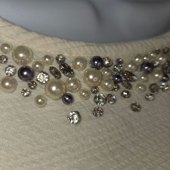 Ann Taylor Factory Pearl & Rhinestone Textured Tank Top Size XS - Picture 3 of 6